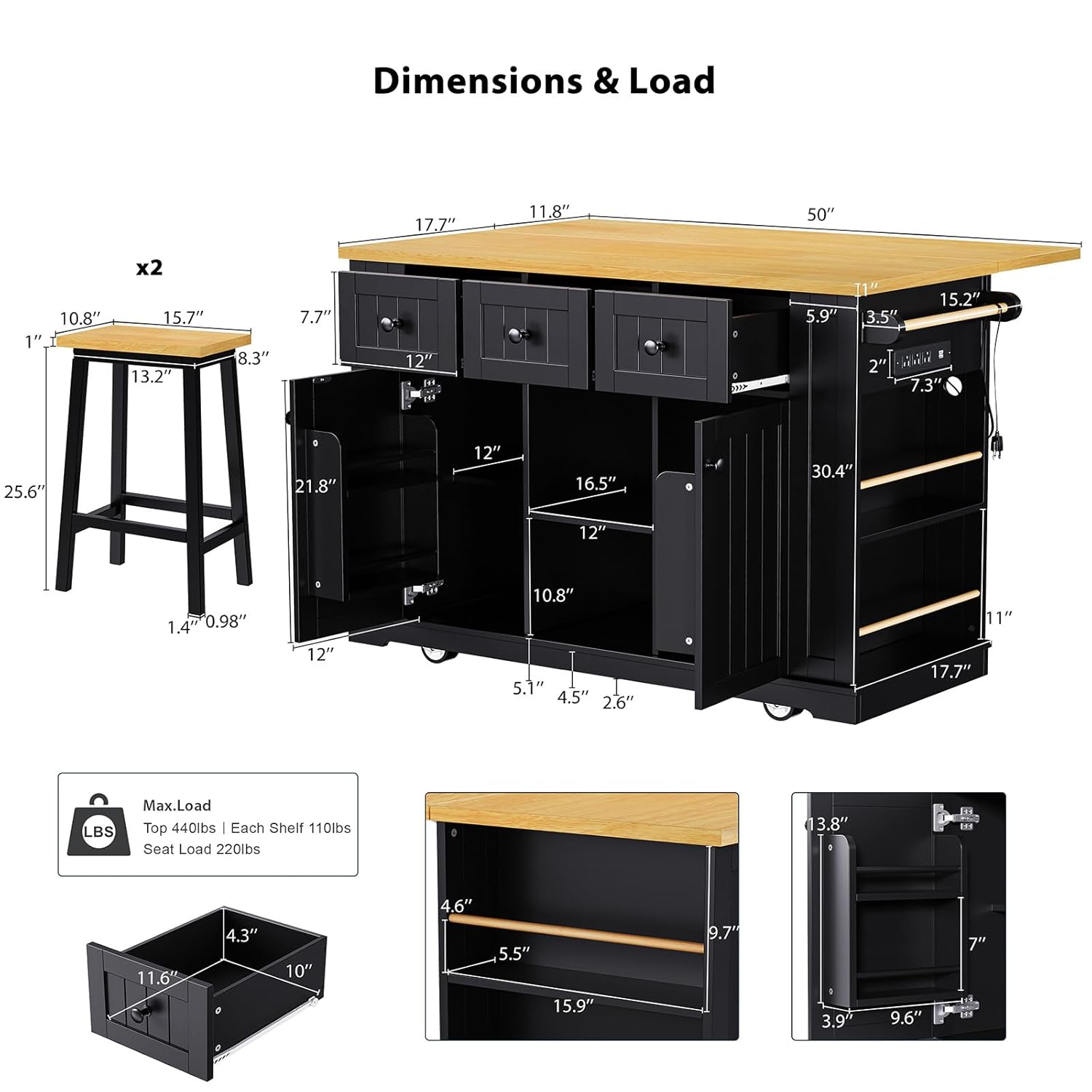 53 Inch Rolling Kitchen Island - огляд і ціна Commercial Kitchen Outlets