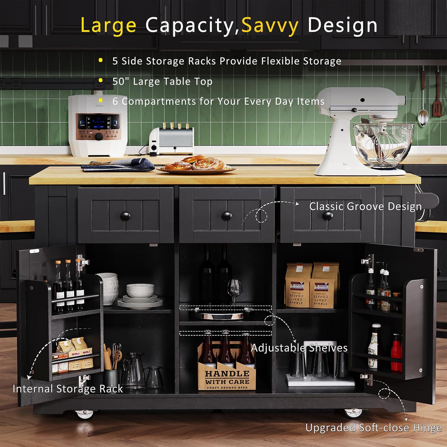 53 Inch Rolling Kitchen Island - огляд і ціна Commercial Kitchen Outlets